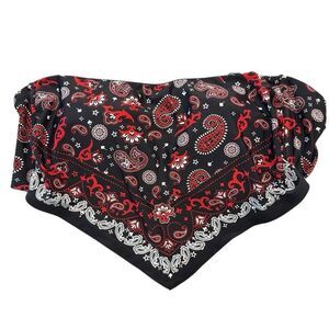 Xhilaration Paisley Flounce Bandeau Swim Beach Bikini Top Black Red Size 14W